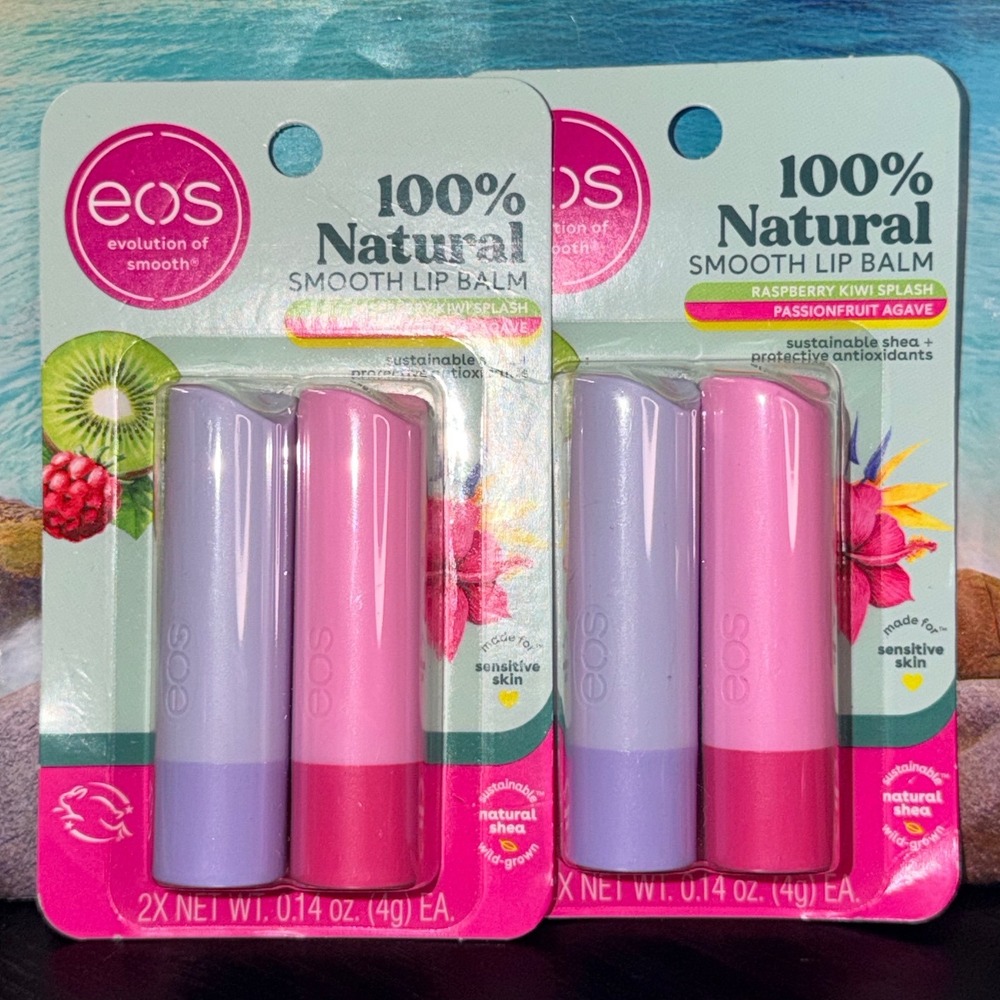 Eos Natural Smooth Lip Balm 2-Pack Raspberry Kiwi Passionfruit Agave 4 Sticks